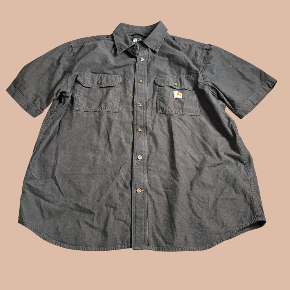 Carhartt Shirt Mens Large Gray Loose Fit Midweight Chambray Short Sleeve 104369